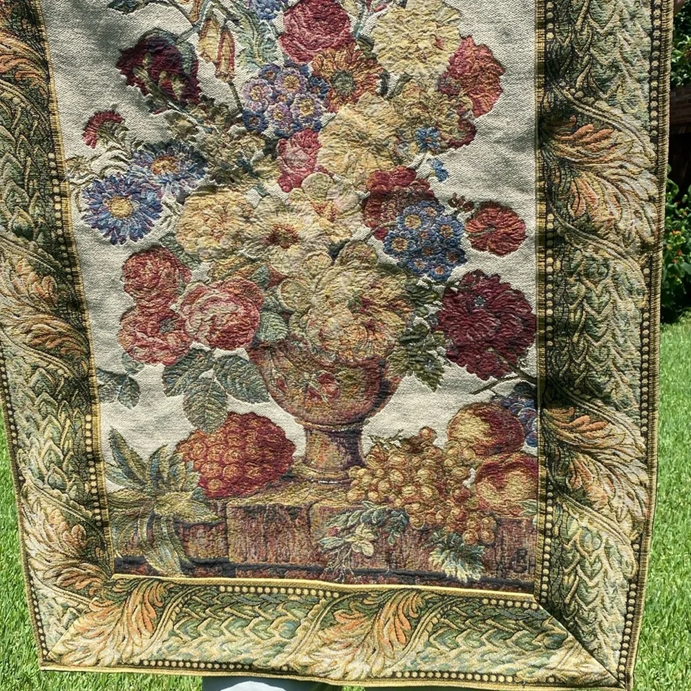 Vintage GRH France Gobelin Tapestry of flowers & fruit